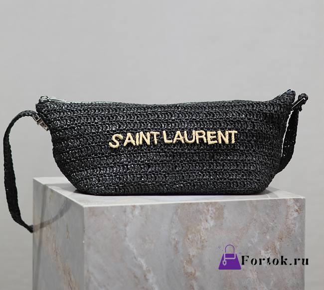 Fortok Saint Laurent Le Rafia Logo Shoulder Bag Black 26×14×14.5cm - 1