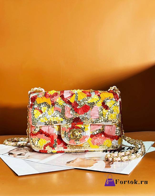 Fortok Chanel Spring and Summer Limited Edition Sequin Bag Orange 20cm - 1