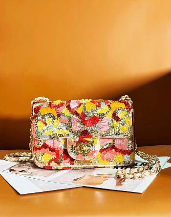 Fortok Chanel Spring and Summer Limited Edition Sequin Bag Orange 20cm