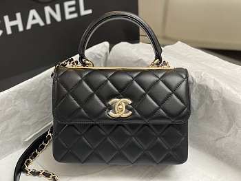 Fortok Chanel Mini Flap Bag With Top Handle Lambskin & Gold-Tone Metal Black AS4654 14.5x19.5x8cm