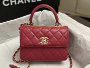 Fortok Chanel Mini Flap Bag With Top Handle Lambskin & Gold-Tone Metal Red AS4654 14.5x19.5x8cm - 1