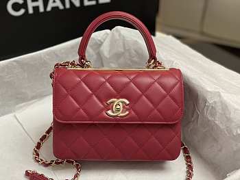 Fortok Chanel Mini Flap Bag With Top Handle Lambskin & Gold-Tone Metal Red AS4654 14.5x19.5x8cm