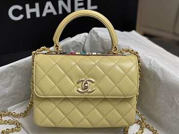 Fortok Chanel Trendy Mini Flap Bag With Top Handle Yellow Lambskin Multicolor Logo AS4654 14.5x19.5x8cm