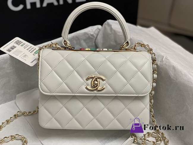 Fortok Chanel Trendy Mini Flap Bag With Top Handle White Lambskin Multicolor Logo AS4654 14.5x19.5x8cm - 1