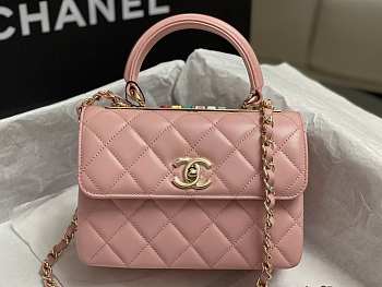 Fortok Chanel Trendy Mini Flap Bag With Top Handle Pink Lambskin Multicolor Logo AS4654 14.5x19.5x8cm