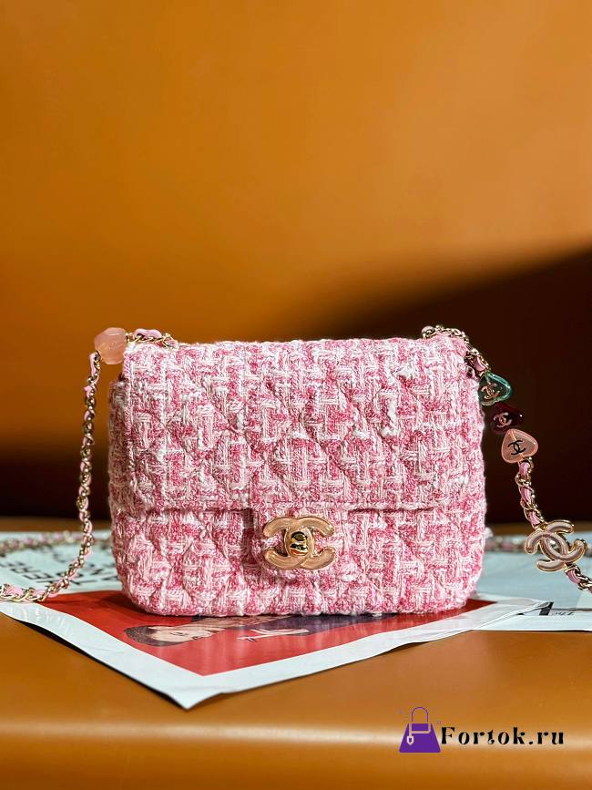 Fortok Chanel Tweed Mini Flap Bag Pink AS3782 16x12x4.5cm - 1