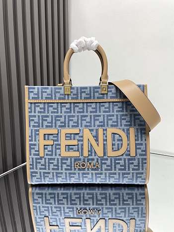 Fortok Fendi Embroidered Denim Sunshine Shopping Bag 35cm 