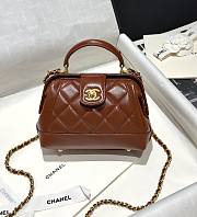 Fortok Chanel Mini Bag With Handle Shiny Brown Lambskin AS4958 12×18×7cm - 1