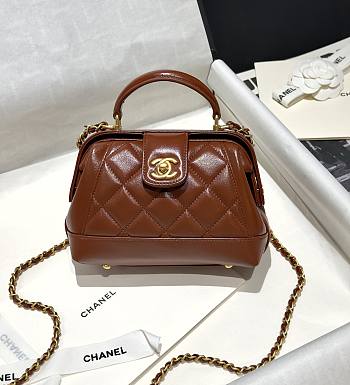 Fortok Chanel Mini Bag With Handle Shiny Brown Lambskin AS4958 12×18×7cm