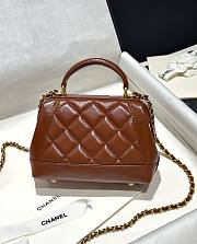 Fortok Chanel Mini Bag With Handle Shiny Brown Lambskin AS4958 12×18×7cm - 3