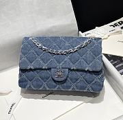 Fortok Chanel Denim Quilted Medium Distressed Single Flap Blue 20x13x6.5cm - 1