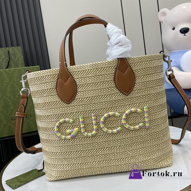 Fortok Gucci Small Straw-Effect Tote Bag ‎779671 35x25x10cm - 1