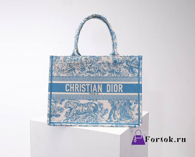 Fortok Dior Book Tote Tiger Embroidery Blue 36x27x16cm - 1