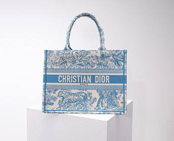 Fortok Dior Book Tote Tiger Embroidery Blue 36x27x16cm