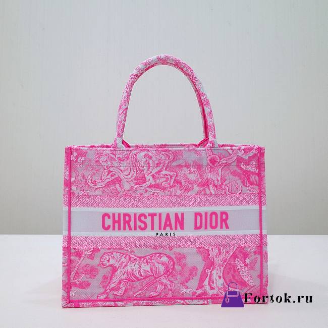 Fortok Dior Book Tote Tiger Embroidery Pink 36x27x16cm - 1