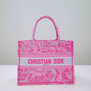 Fortok Dior Book Tote Tiger Embroidery Pink 36x27x16cm