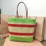 Fortok MiuMiu Striped Braided Tote Bag Green & White 40x34x16cm - 2