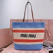 Fortok MiuMiu Striped Braided Tote Bag Blue & White 40x34x16cm - 1