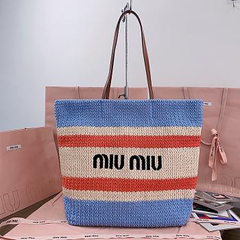 Fortok MiuMiu Striped Braided Tote Bag Blue & White 40x34x16cm