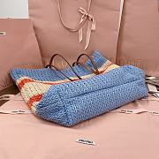 Fortok MiuMiu Striped Braided Tote Bag Blue & White 40x34x16cm - 5