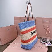Fortok MiuMiu Striped Braided Tote Bag Blue & White 40x34x16cm - 4