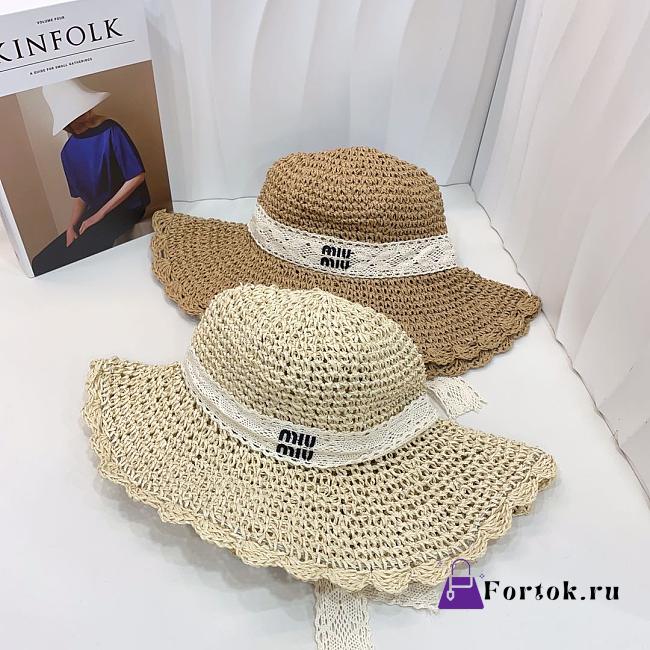 Fortok Miumiu Beach Straw Hat Beige / Brown  - 1