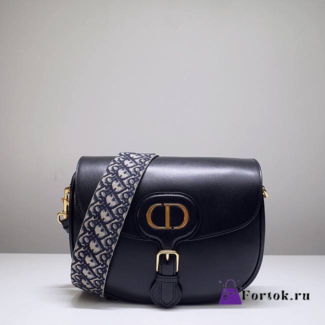 Fortok Dior Bobby Bag in Black With Blue Dior Oblique Embroidered Shoulder Strap 22x17x6cm - 1