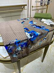 Fortok Gucci Wool Jacquard GG Monogram Big Panshie Fringe Shawl Sapphire Beige Scarf 140x140cm - 4