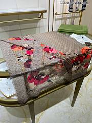 Fortok Gucci Wool Jacquard GG Monogram Big Panshie Fringe Shawl Red Beige 140x140cm - 3