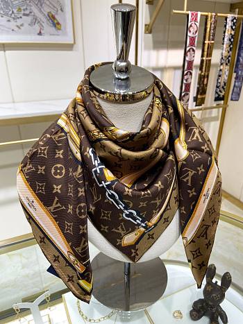 Fortok Louis Vuitton Silk Monogram Confidential Square Scarf Brown 90x90cm