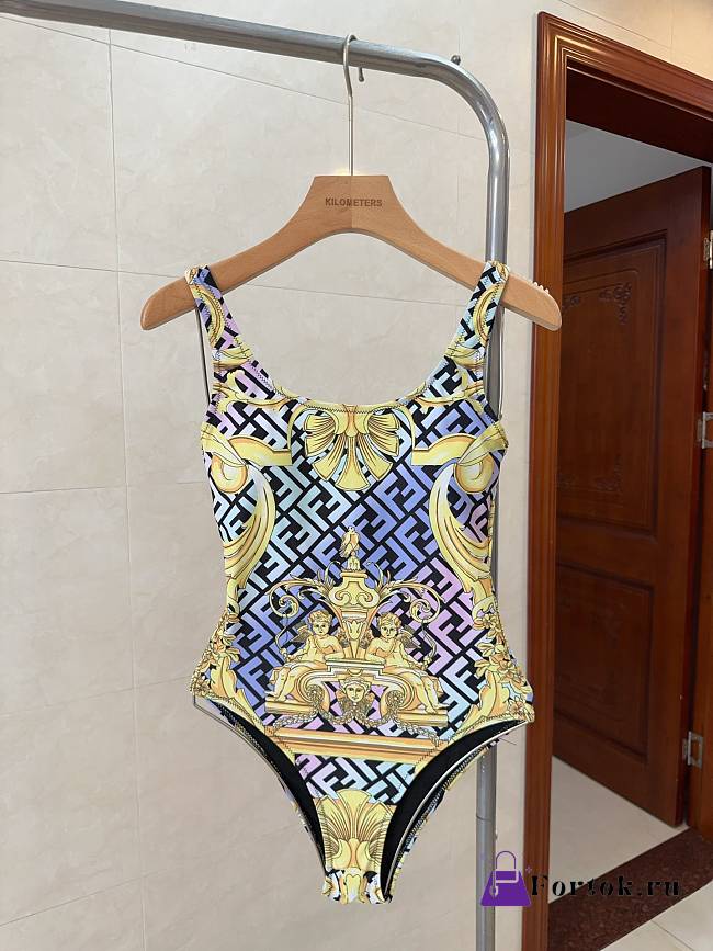 Fortok Fendace Printed One Piece Swimsuit Yellow - 1