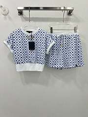 Fortok Louis Vuiton Monogram Short Top & Shorts White & Blue Set - 2