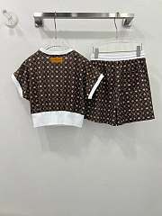 Fortok Louis Vuiton Monogram Short Top & Shorts White & Brown Set - 1