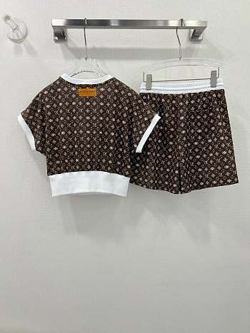 Fortok Louis Vuiton Monogram Short Top & Shorts White & Brown Set