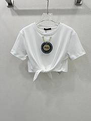 Fortok Louis Vuitton White Knotted T-shirt and Checkerboard Denim Skirt Set - 5