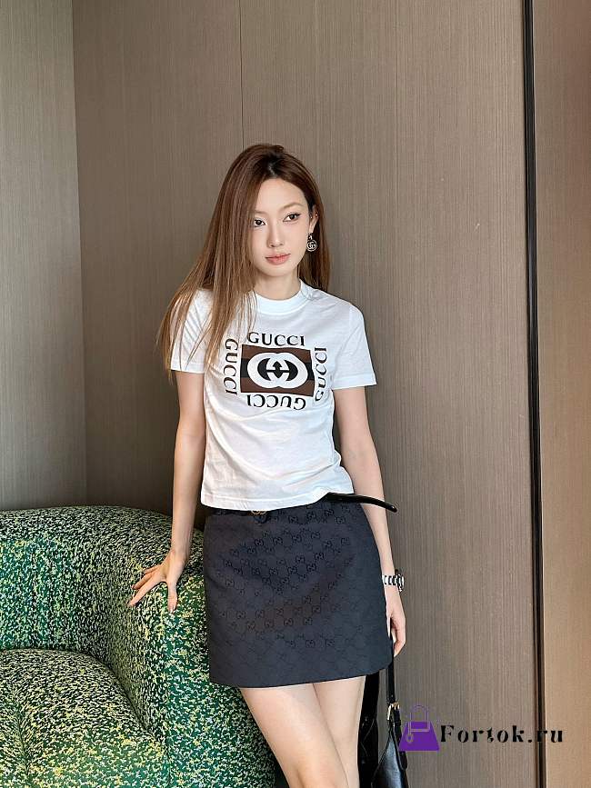 Fortok Gucci White T-Shirt & Black Mini Skirt Set - 1