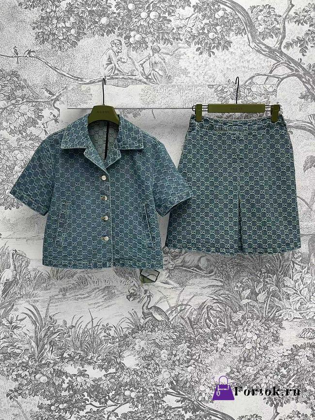 Fortok Gucci GG Denim Jacquard Top & Skirt Set - 1