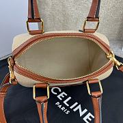 Fortok Celine Triomphe Canvas Small Logo Woven Cowhide Boston Bag Beige 20x15.5x10.5cm - 6