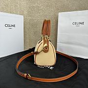 Fortok Celine Triomphe Canvas Small Logo Woven Cowhide Boston Bag Beige 20x15.5x10.5cm - 3