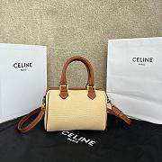 Fortok Celine Triomphe Canvas Small Logo Woven Cowhide Boston Bag Beige 20x15.5x10.5cm - 2