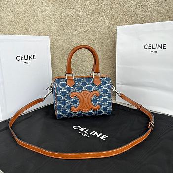 Fortok Celine Denim Triomphe All Over Calfskin Small Boston Bag 20x15.5x10.5cm