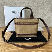 Fortok Celine Cabas Mini Vegetal Effect Fabric and Cow Leather Handbag 23x19x11cm - 5