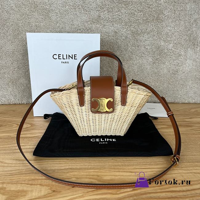 Fortok Celine Teen Couffin In Wicker And Natural Calfskin Natural & Tan 32x14x7cm - 1