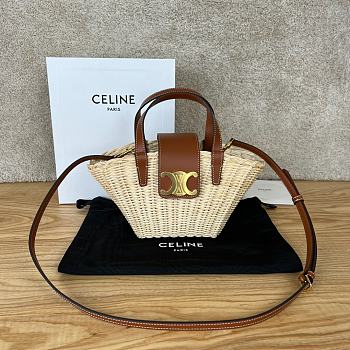 Fortok Celine Teen Couffin In Wicker And Natural Calfskin Natural & Tan 32x14x7cm