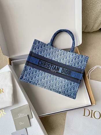 Fortok Dior Book Tote Blue Denim Oblique Jacquard 36x28x16cm