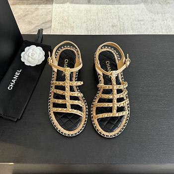 Fortok Chanel Chain Flat Sandals in Beige