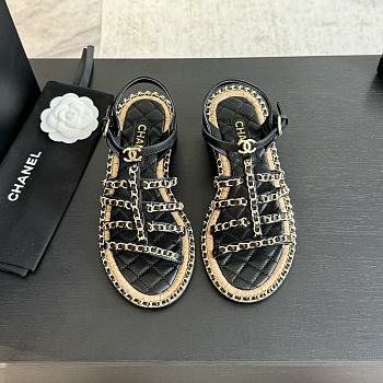 Fortok Chanel Chain Flat Sandals in Black