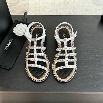 Fortok Chanel Chain Flat Sandals in White