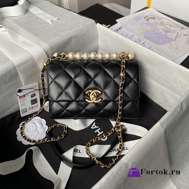 Fortok Chanel Mini Flap Bag Black With Pearl Top Handle AS5001 12.5×19×7cm - 1