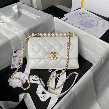 Fortok Chanel Mini Flap Bag White With Pearl Top Handle AS5001 12.5×19×7cm